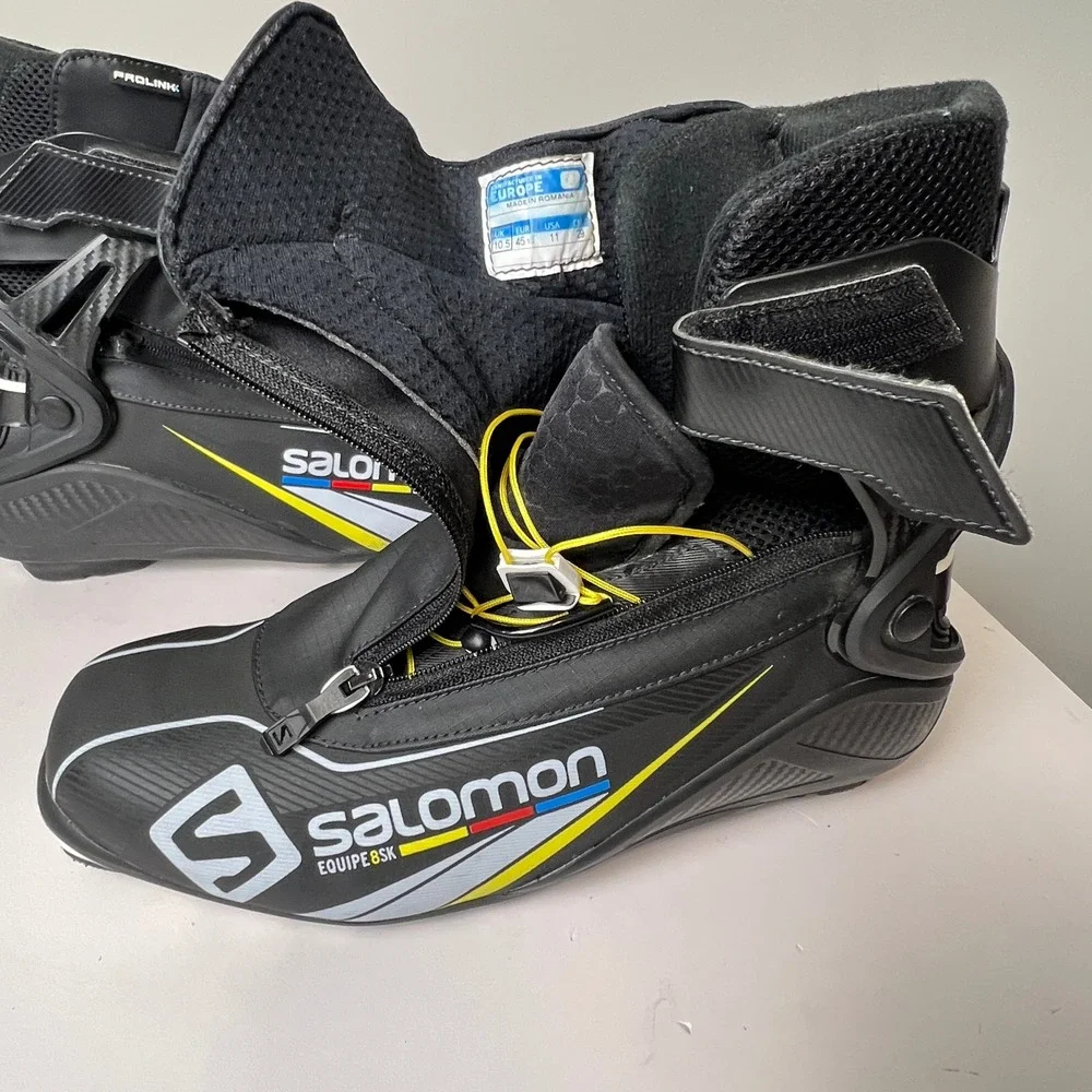 Salomon Equipe 8 SK Prolink Cross Country Skate Ski Boots Mens 11 Black Nordic